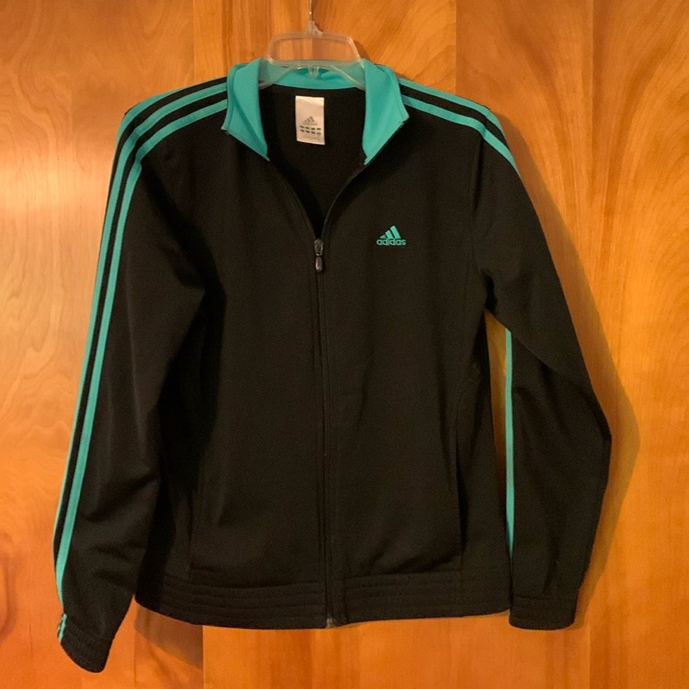 Adidas track jacket women’s M. Green stripes EUC!